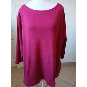 Logo Lori Goldstein Top Womens 2X Pink‎ Long Blouse Ruffles Stretch Knit Pockets